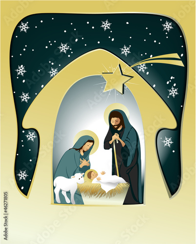 Vector: Nativity scene with holy family Nativity scene with holy family