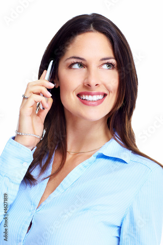 Photo: Happy business woman with cell phone. Happy business woman with cell phone.