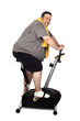 Fat man playing sport isolated on a white background