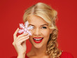 lovely woman in red dress with snowflake