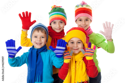 Photo: Group of kids in winter clothes Group of kids in winter clothes