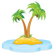 Tropic Island with Coconut Palm, Vector Cartoon Illustration