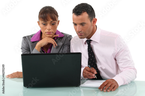 Photo: Two colleagues sat with laptop Two colleagues sat with laptop