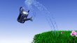 ecology background with watering can and growing flowers