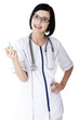 Medical doctor or nurse with syringe