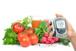 Photo: Diabetes concept glucometer and healthy food Diabetes concept glucometer and healthy food