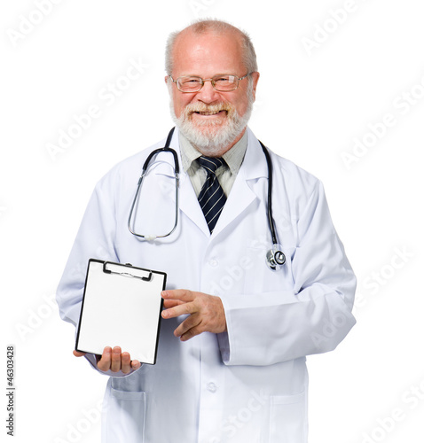 Photo: smiling doctor with health record smiling doctor with health record