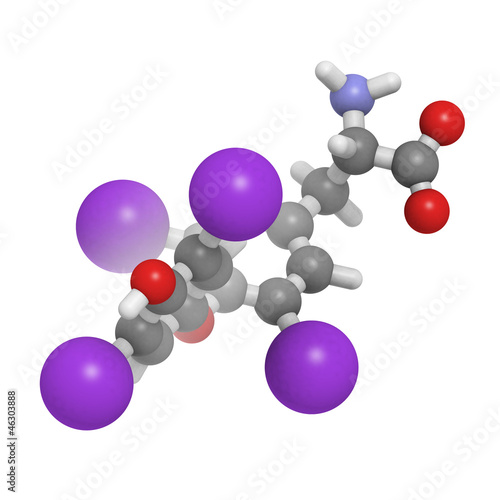 Illustration: thyroxine hormone molecule, chemical structure. thyroxine hormone molecule, chemical structure.