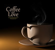 Coffee love. Warm cup of coffee on black background