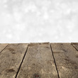 snowy background with rustic wood planks