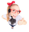 Funny call center concept - woman with headset