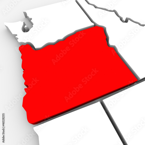 Illustration: Oregon Red Abstract 3D State Map United States America Oregon Red Abstract 3D State Map United States America