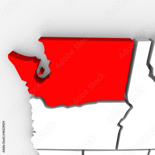 Illustration: Washington Red Abstract 3D State Map United States America Washington Red Abstract 3D State Map United States America