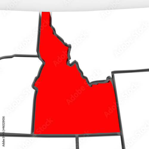 Illustration: Idaho Red Abstract 3D State Map United States America Idaho Red Abstract 3D State Map United States America
