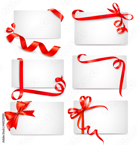 Vector: Set of beautiful cards with red gift bows with ribbons Vector Set of beautiful cards with red gift bows with ribbons Vector