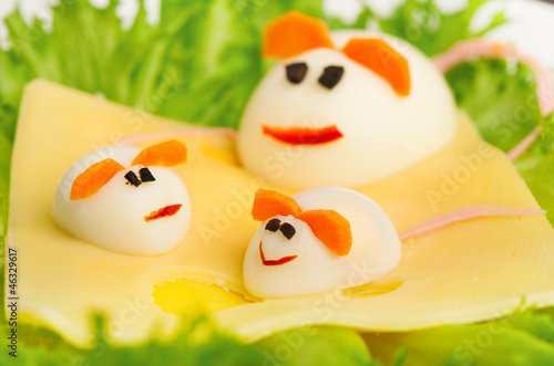 Photo: Design of food for children. eggs in the shape of mouse Design of food for children. eggs in the shape of mouse
