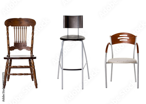 Photo: Assortment of chairs isolated of white background Assortment of chairs isolated of white background