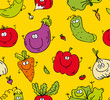 Seamless background of happy eco vegetables