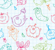 Seamless background texture of happy eco vegetables