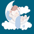 Teddy Bear Sleeping on Moon Cartoon Vector