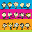 Doodle borders of happy kids holding hand for peace