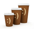 Paper cups of coffee isolated on white background illustration