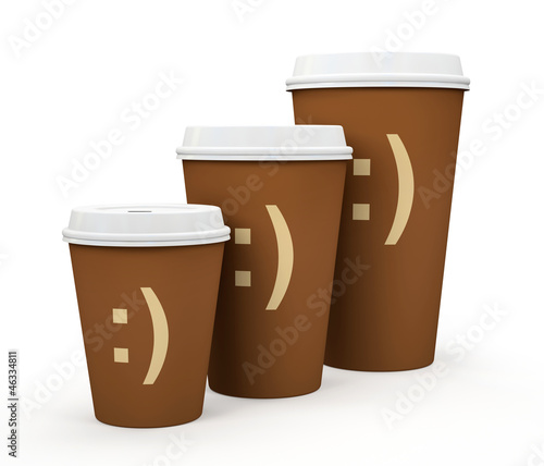 Illustration: Paper cups of coffee isolated on white background illustration Paper cups of coffee isolated on white background illustration