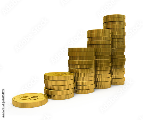 Illustration: Business Graph with arrow and coins showing profits and gains Business Graph with arrow and coins showing profits and gains