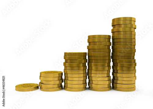 Illustration: Business Graph with arrow and coins showing profits and gains Business Graph with arrow and coins showing profits and gains