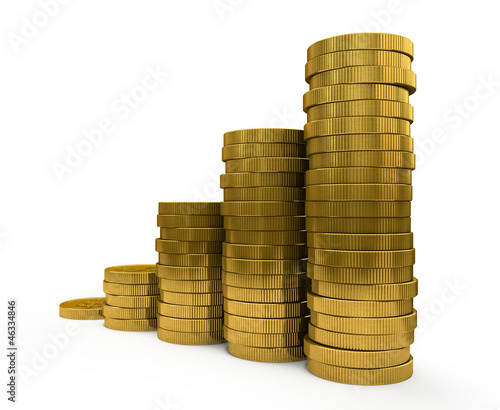 Illustration: Business Graph with arrow and coins showing profits and gains Business Graph with arrow and coins showing profits and gains