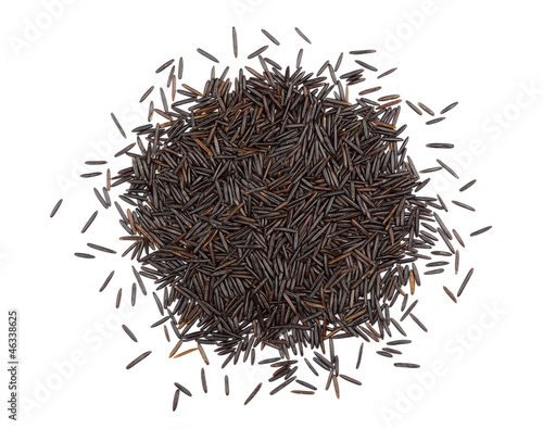 Photo: Black rice isolated on white background. Top view Black rice isolated on white background. Top view