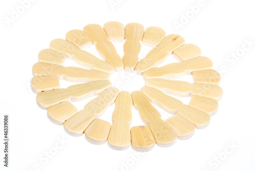 Photo: Wickerwork empty yellow breadbasket on white background Wickerwork empty yellow breadbasket on white background