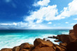 stones and tropical sea on Mahe island in seychelles
