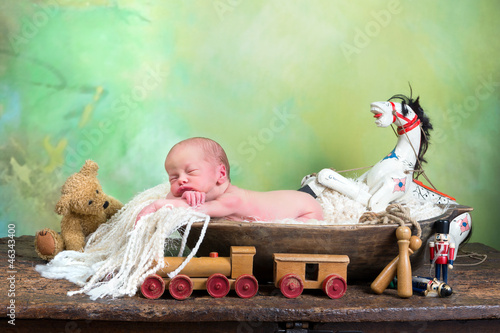 Photo: Vintage toys and little baby Vintage toys and little baby
