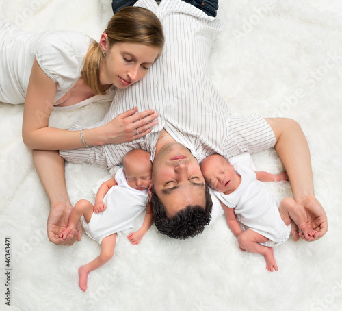 Photo: Sleeping family with twins Sleeping family with twins
