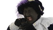 Zwarte Piet is eating a chocolate letter