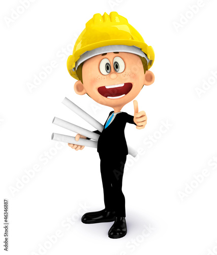Illustration: 3D Architect holding blueprints 3D Architect holding blueprints