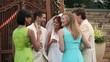 Vidéo : Smiling bride and groom toasting and drinking champagne with friends at wedding reception Smiling bride and groom toasting and drinking champagne with friends at wedding reception