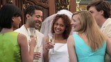 Video: Smiling bride and groom toasting and drinking champagne with friends at wedding reception Smiling bride and groom toasting and drinking champagne with friends at wedding reception
