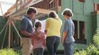 Vidéo : Caucasian family looking at blueprints outside house under construction Caucasian family looking at blueprints outside house under construction