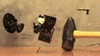 Alarm clock is smashed by sledge hammer (faster to slower)