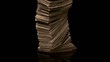 Stack of money falling onto black granite (slow motion)