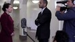Video: Businesswoman in hallway of community center being interviewed by cameraman and reporter Businesswoman in hallway of community center being interviewed by cameraman and reporter