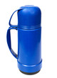 Photo: old blue plastic thermos for drinks, it is isolated on the white old blue plastic thermos for drinks, it is isolated on the white