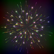 Bright abstract festive fireworks over black background.