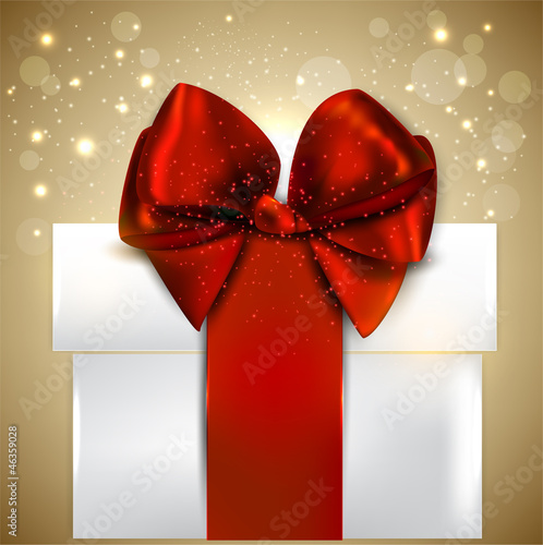 Vector: Elegant Christmas gift with red bow and space for text. Vector b Elegant Christmas gift with red bow and space for text. Vector b