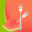 Watermelon with Forks Spoons Vector