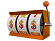 3d illustration of slot machine with dollars jackpot