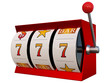 3d illustration of slot machine with dollars jackpot