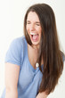 model with mouth wide open